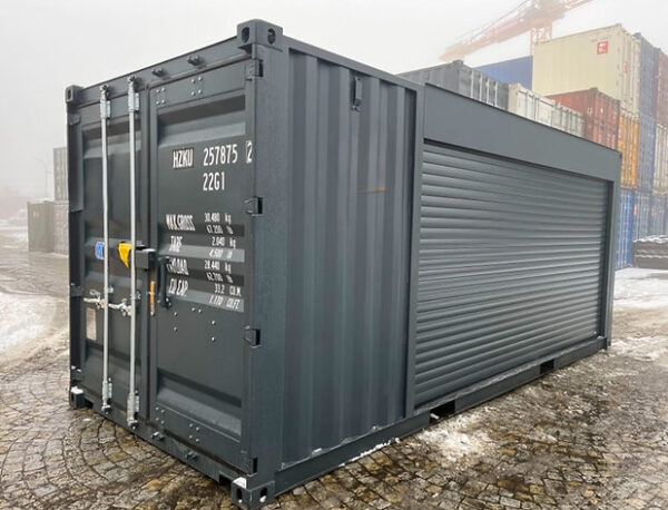 Contenedor 20 ft Gris Antracita con Persiana y Puerta Peatonal – Almacén Robusto de Acero CORTEN - Imagen 4