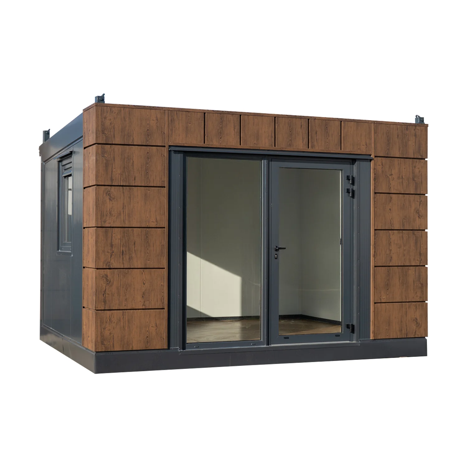 Contenedor Helsinki de 4,80 x 3,50 metros. Ideal como bungalow deportivo, taller, oficina de producción, oficina adicional, oficina de ventas o sala de reuniones.